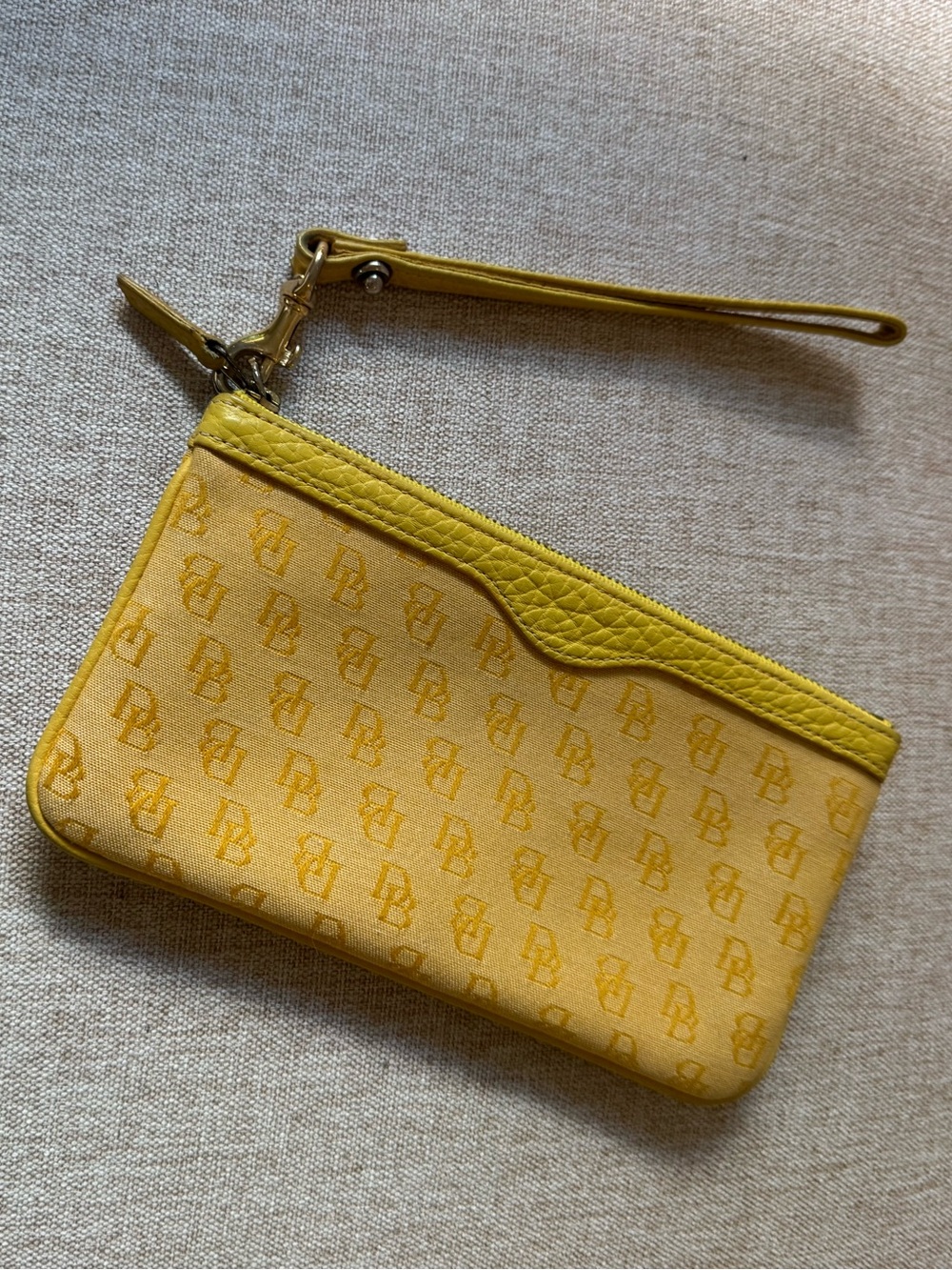 Dooney & Bourke Y2K Monogram Canvas Wristlet Yellow Leather Trim